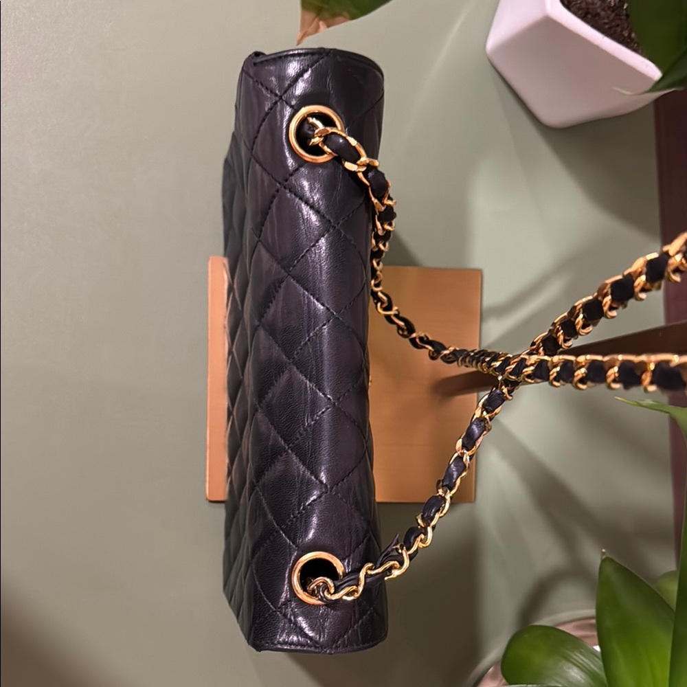 Black and Gold Quilted Shoulder Bag with Chain Strap - Picture 10 of 13